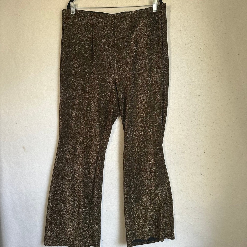 Torrid Womens Plus Sz 2x Metallic Glitter Flare Pants Gold Black Shiny Stretch